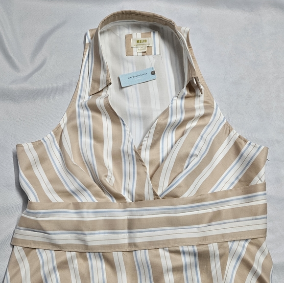 NWT 16W Anthropologie Maeve Asymmetrical Wrap Shirt Dress Neutral Striped Collar - Picture 3 of 10